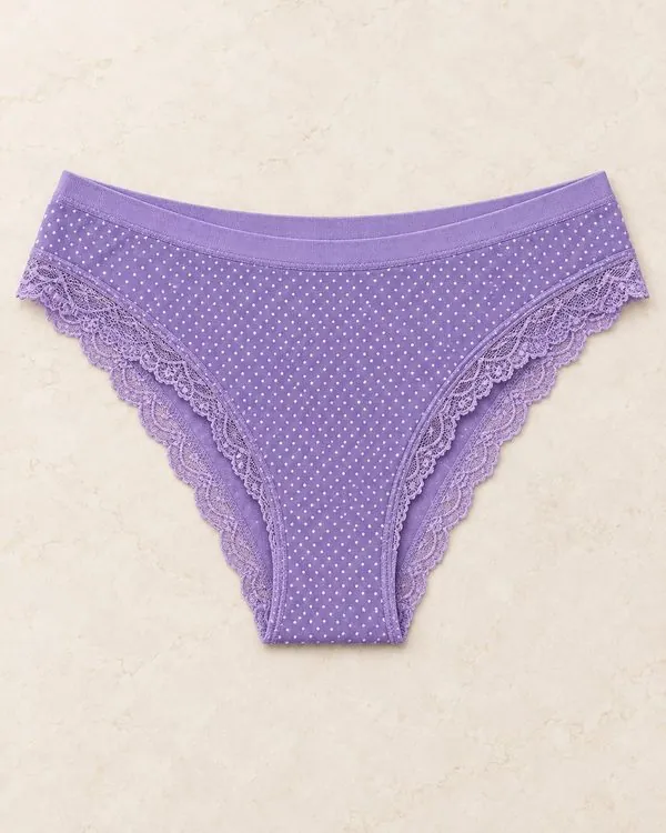 Kadın Likralı Paça Dantelli Puantiyeli Bikini
