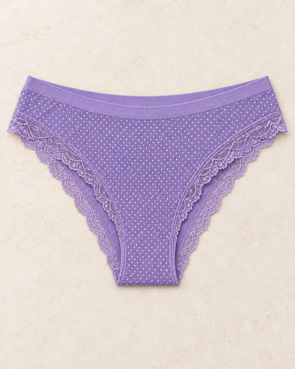 Kadın Likralı Paça Dantelli Puantiyeli Bikini