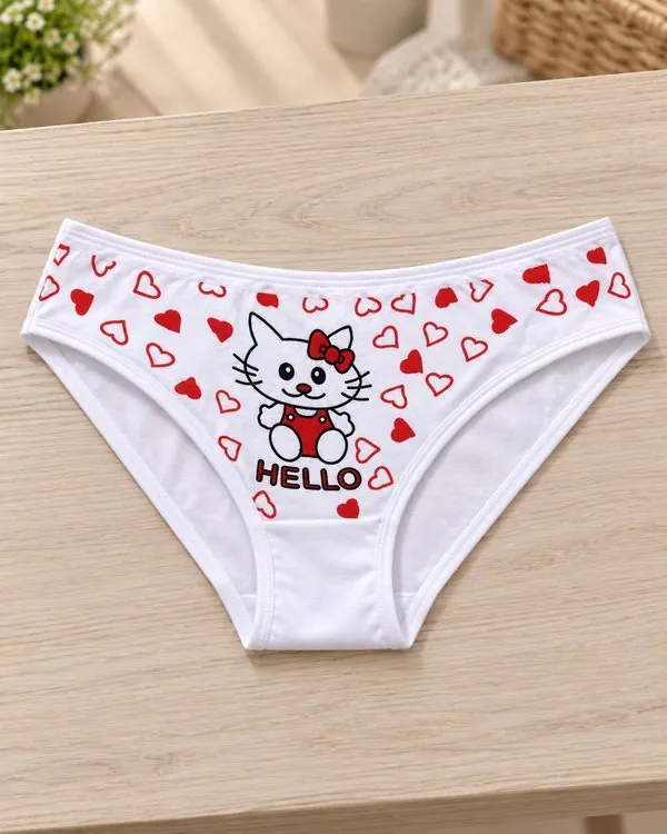 Kadın Ribana İnce Bel Kırmızı Hello Baskılı Bikini