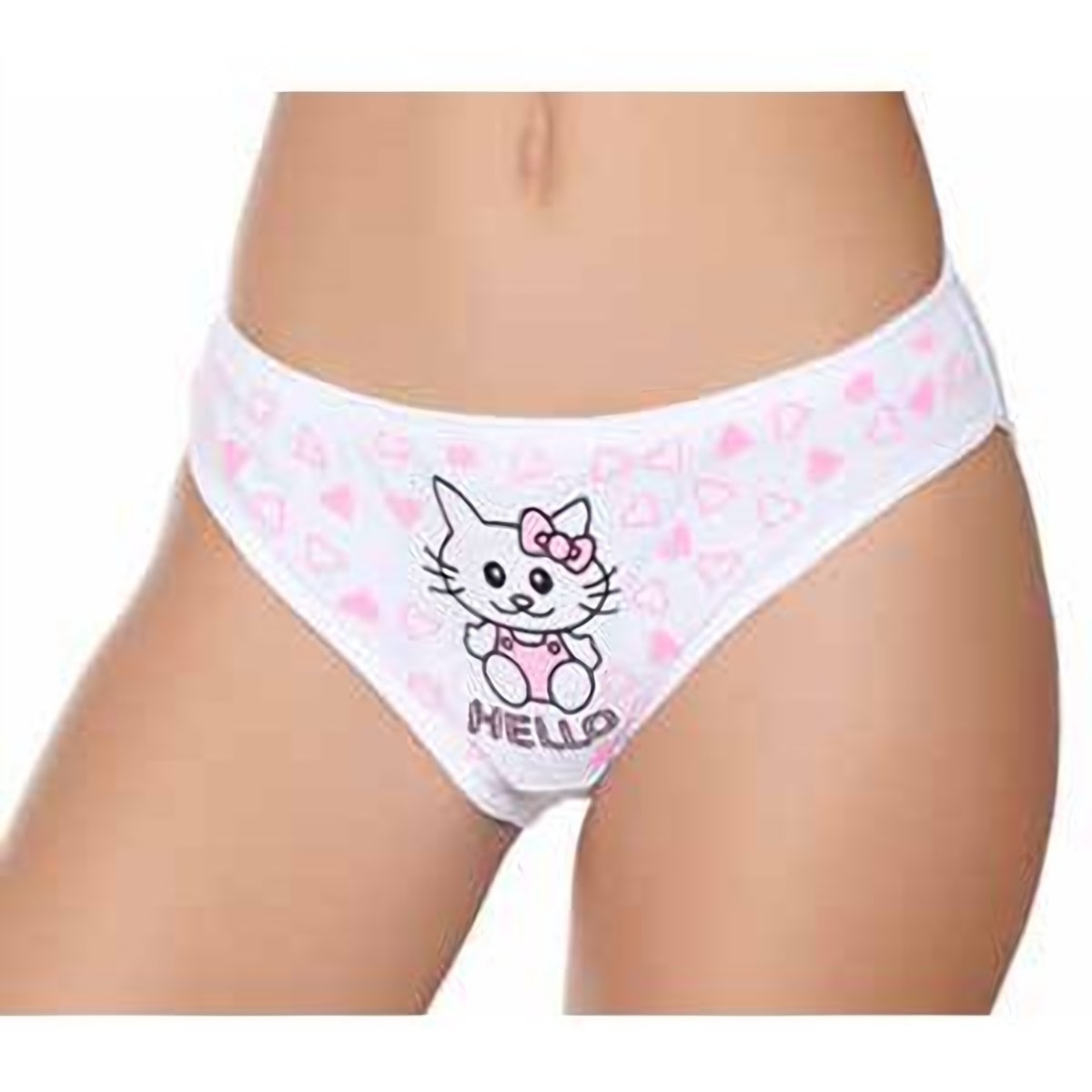 Kadın Ribana İnce Bel Pembe Hello Baskılı Bikini